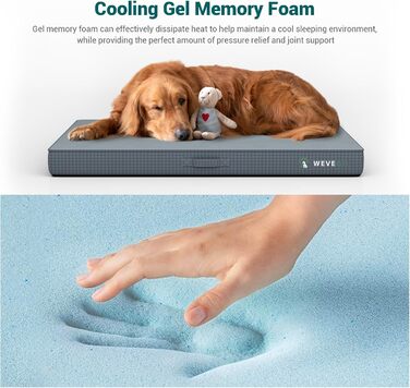 Велике ортопедичне ліжко для собак з гелевою піною-пам'яттю, міцний фланелевий матеріал, знімний чохол та водонепроникний наповнювач, розмір 104 x 74 x 9 см, блакитний колір