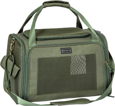 Транспортна переноска для котів та собак Petsfit, складна сумка-переноска, 47L x 30B x 30H см, оливковий колір