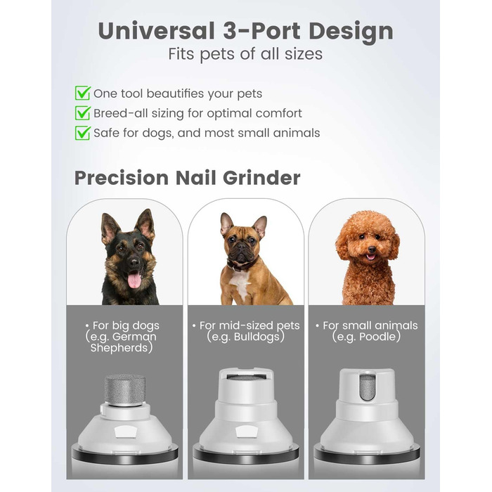 PAPMINI 2-в-1 триммер для когтів та стрижка когтів для собак, безшумний, акумуляторний, для великих, середніх та маленьких собак, білий