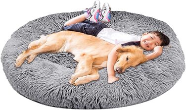 Ортопедичне ліжко для собак XL: кругле, миється, для великих і середніх собак. М'яке, антистрес, з ефектом пам'яті. Сіре ліжко-лежанка для собак, Лабрадорів та інших порід.