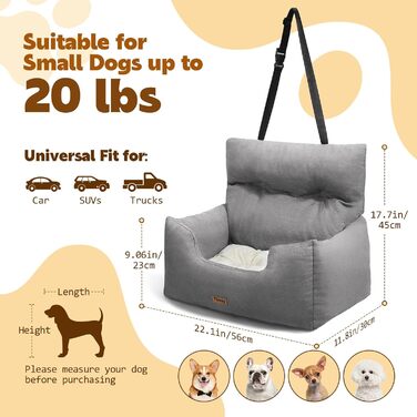 Автомобільний лежак для собак - переноска для маленьких собак до 20 кг з ременем безпеки, сірого кольору