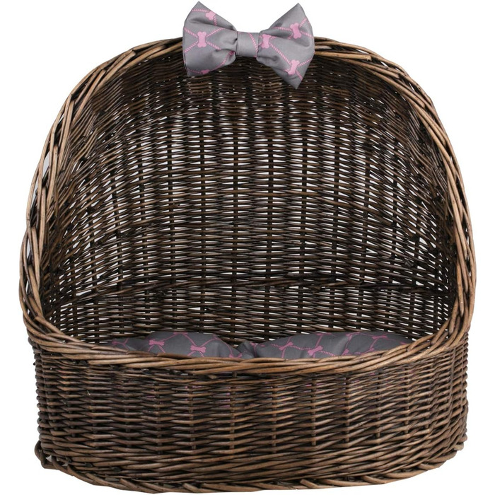 Плетіний лежак для кота з подушкою, з лози (темно-коричневий/сірий)