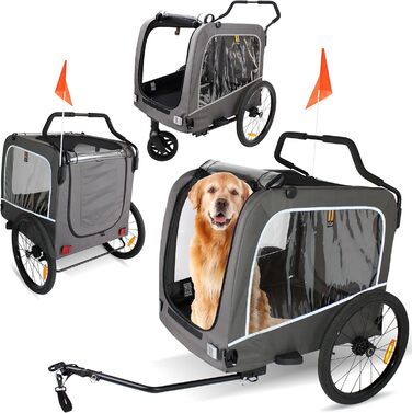 Carter - Велосипедна коляска для собак та домашніх тварин 3в1, причіп, візок для покупок, таргалка, легкий у складанні, сірий, вантажопідйомність 50кг