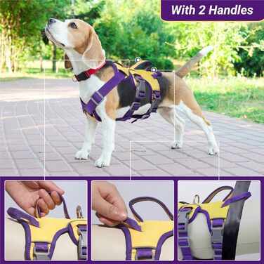 Нашийник для собак від виривання, нашийник-запобіжник з двома ручками та двома карабінами для собак середніх та маленьких порід, цуценят (чорний) з двома передніми карабінами (M, жовтий)