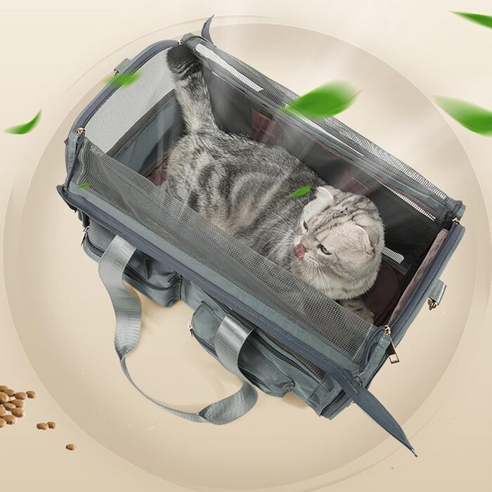 Транспортна сумка для кота/собаки до 10 кг, складана переноска для середніх та маленьких тварин, для подорожей літаком, авто, поїздом, з ремінком, переноска-сумка