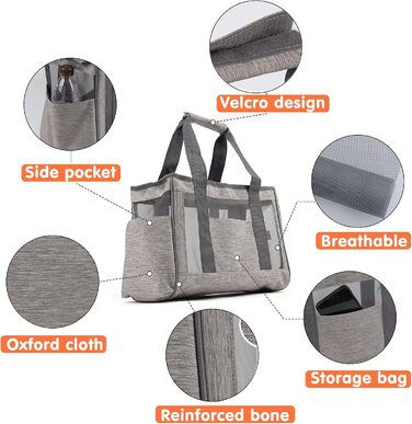 PETCUTE Транспортна сумка для собак та котів, відповідна стандартам авіакомпаній, з регульованим ремінєм, дихаюча переноска для маленьких тварин, сіра