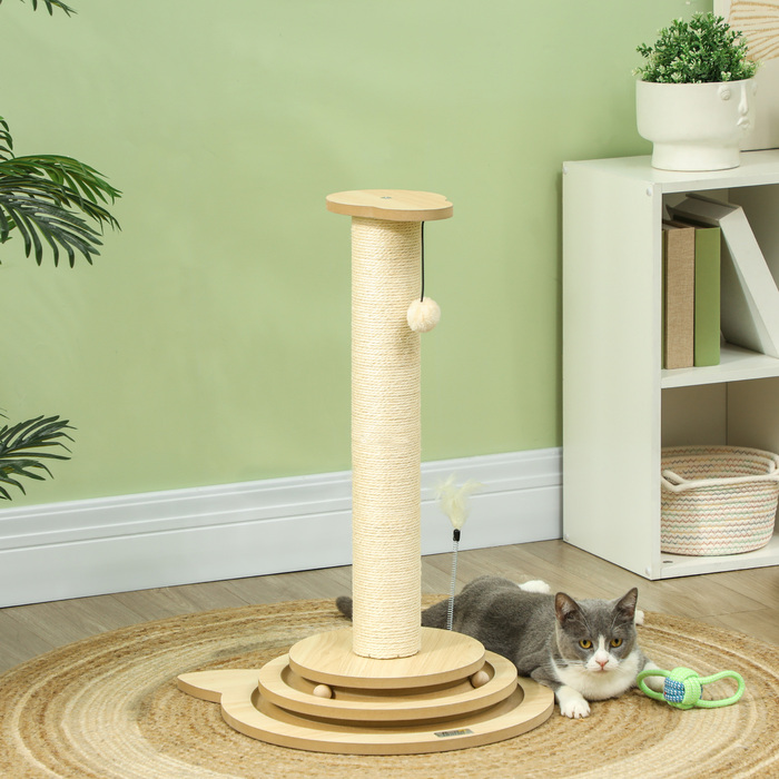 Кігтеточка PawHut 4-в-1, кігтеточка 69 см, кігтеточка Sisal Cat з іграшковим м'ячем, кігтеточка для кішок для котів, меблі для подряпини кішок, кімнатна, дуб | Аосом