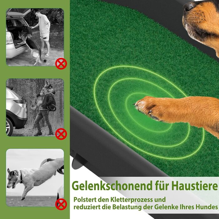 Рампа для собак у багажник авто, складана, 156x40 см, пластик, протиковзка, до 90 кг, зелена