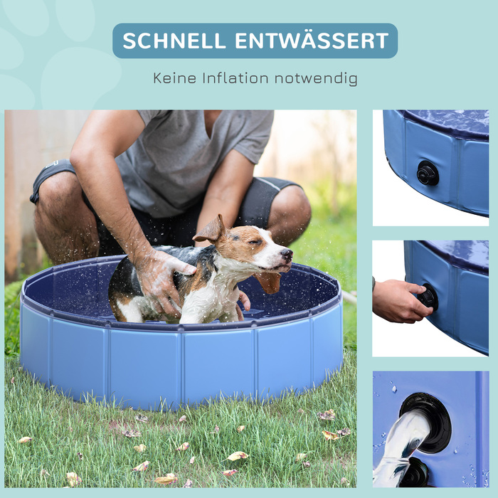 PawHut Dog Pool Надійний дитячий басейн для собак, басейн з ПВХ+дерева, блакитний, Ø80xH20 см, літні розваги| Аосом