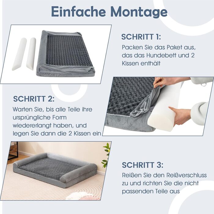 Ортопедичне ліжко для собак Costway, велике, XL, 122 x 89 x 18 см, з подушкою, з пінопласту, знімний, пральний чохол, підняті бортики, диван для собак великих та середніх порід, сірий