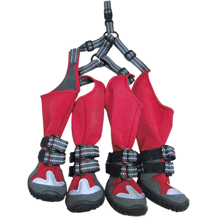 Водонепроникний зимовий одяг для собак (маленьких та середніх порід) - теплий костюм з чоботами та підтяжками (червоний, 40 см)