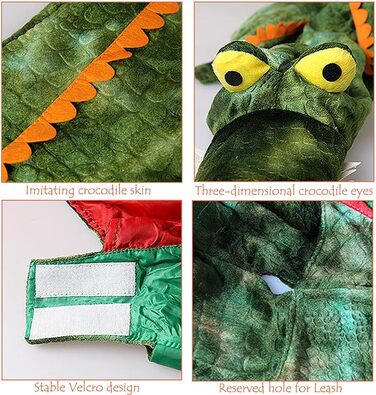Костюм крокодила для собак - Веселий карнавальний костюм для собак різних розмірів, ідеальний для Хелловіну та косплею. Розмір L: обхват шиї 33-43 см, обхват грудей 51-64 см, довжина 36 см