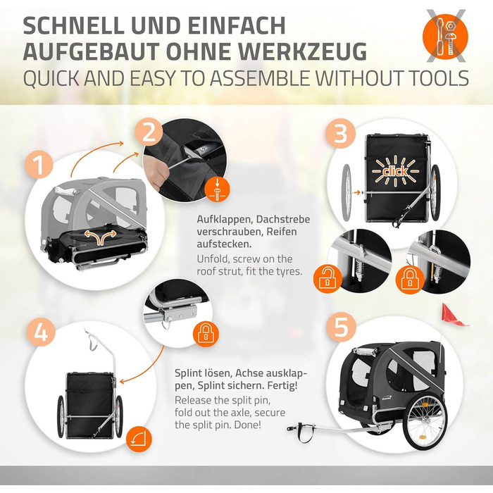 Фаркоп-причіп для велосипеда 2в1 Hauki: собачий візок та причіп, чорно-сірий, 130x72x90 см, для собак до 40 кг, з відбивачами, мотузкою та прапорцем