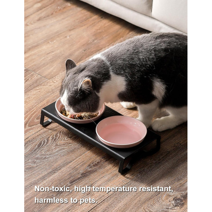 Керамічні миски для котів та собак, рожеві, 12,7 см, 2 миски + металевий підставник, для сухого та вологого корму