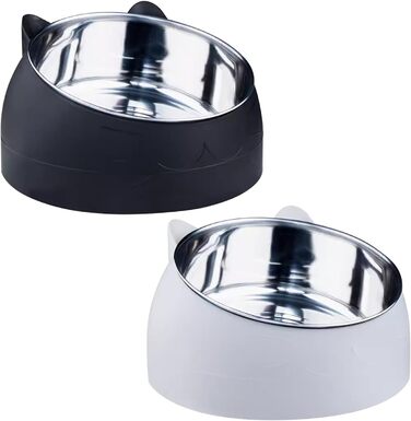 Набір мисок для котів з нержавіючої сталі, 2 шт., нахил 15°, 400 мл, для корму та води, знімні миски для котів та собак