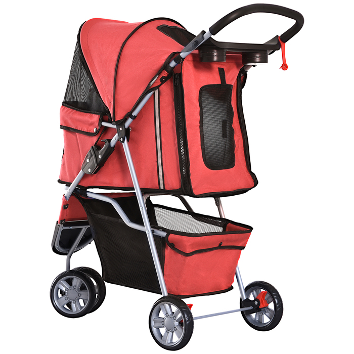 PawHut Dog Buggy Multicolor Dog Buggy для прогулянок, легкий і складний, для собак і кішок, червоний