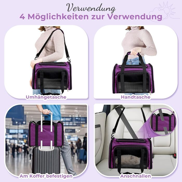 Транспортна сумка для кота та собаки, переноска для собак, складана переноска для котів, портативна переноска для тварин, 5 кг, для середніх собак та котів (Зелений, фіолетовий)