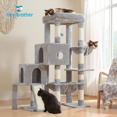 Котячий будиночок Hey-brother Kratzbaum: велика платформа, 2 печери, гамак, сизаль, кошик, 127 см, MPJ071W