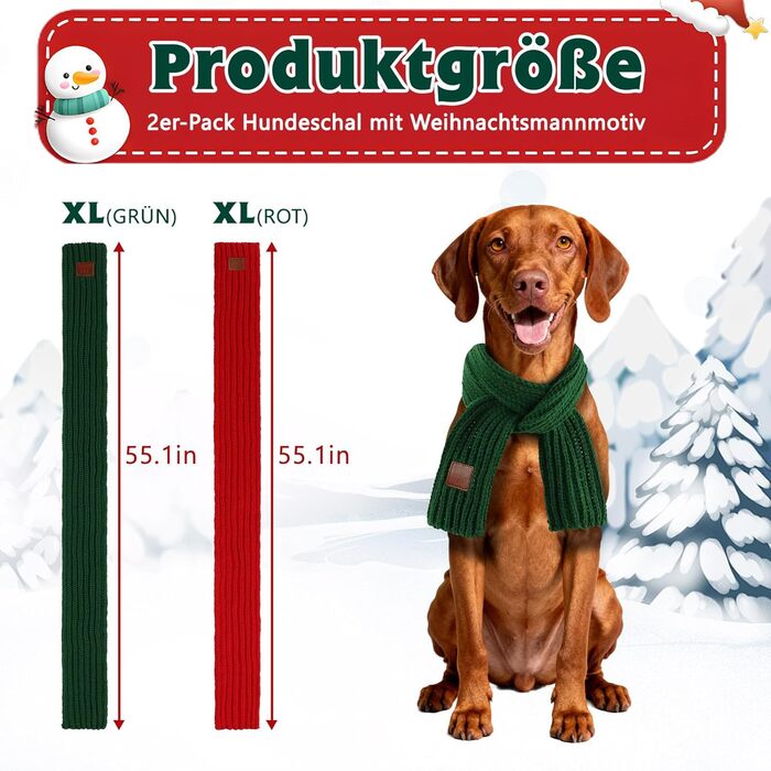 Новорічна шапка для собак та костюми для собак на Новий рік. Шапка та шарфи для собак великих та малих порід. Комплект (XL, червоний та зелений шарф)