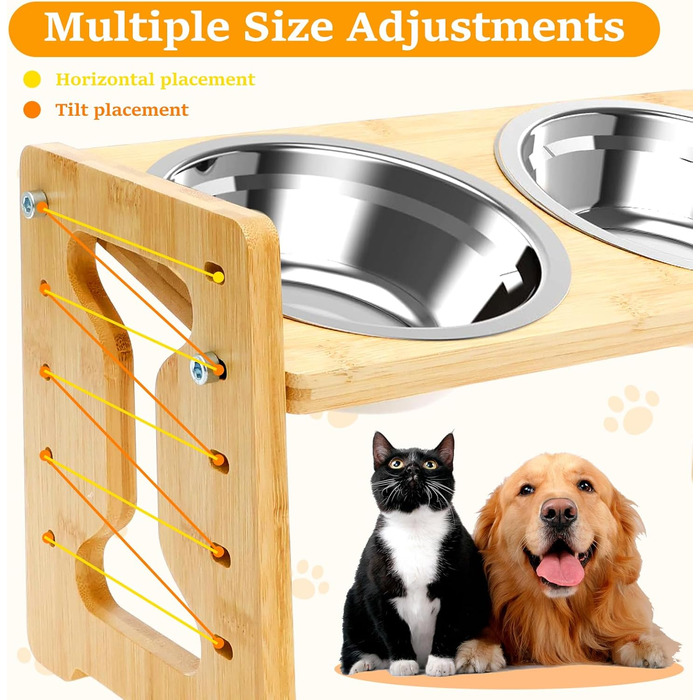 Підвищений годівниця для собак, регульований підставник для мисок, антиковзний, 5 рівнів висоти, 2 миски з нержавіючої сталі