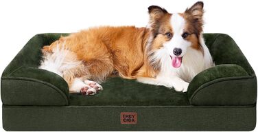 Ортопедичне ліжко для собак EHEYCIGA, великі та середні породи, 104x69 см, Memory Foam, вологостійке, з високим бортиком, темно-зелене