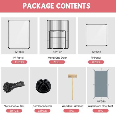 Клітка-переноска для дрібних тварин, прозора, з водонепроникним килимком, портативний пластиковий вольєр, для кроликів, морських свинок, хом'яків, курей, їжаків, тхорів, щурів, для дому та вулиці, 20 пластикових панелей, 121 x 61 x 40 см