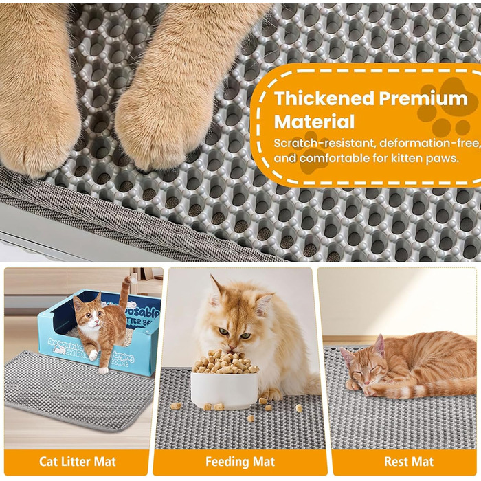Килимок для котячого туалету Asoway Katzenklo 80x60 см, вологостійкий, з антиковзаючим покриттям, двошаровий, з дизайном стільових сот