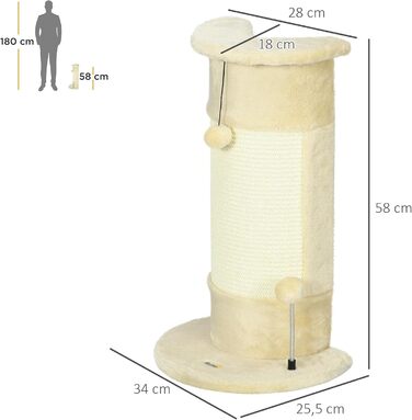 Котячий кігтеточки PawHut кутовий, 58 см, з сизалю, для дому, кремово-білий