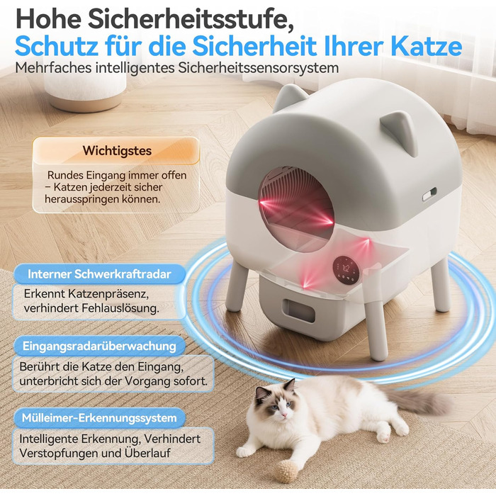 Автоматичний лоток для котів Katzenklo з самоочищенням, велика ємність 90л+15л, панель керування, керування через додаток, AI-моніторинг здоров'я кота, XXL