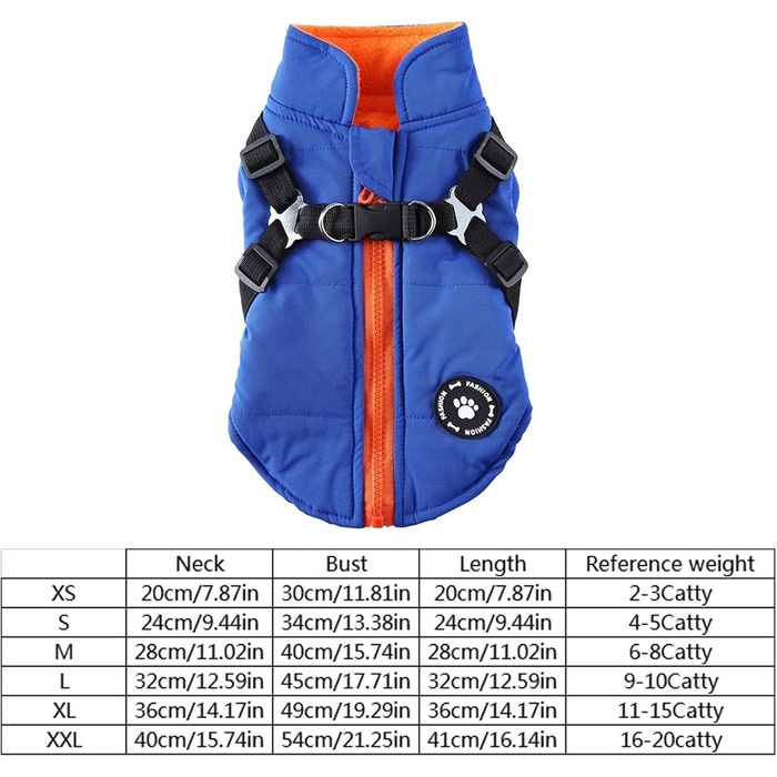 Теплий зимовий одяг для собак: куртка-жилет з пов'язкою, для цуценят та собак середніх та великих порід (синій, S)