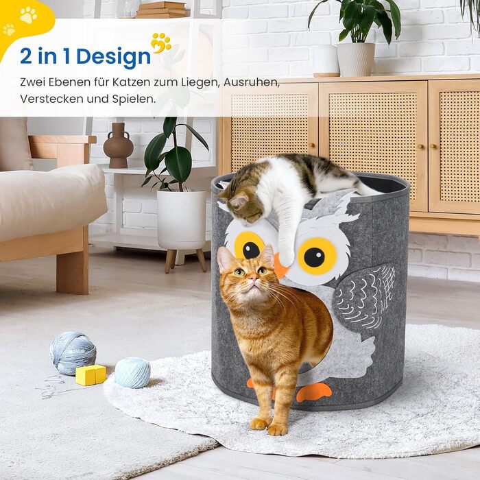 Кігтеточка-будиночок для котів Dripex з 2 поверхів, з фетру, з подушкою, 30 x 35 x 35 см (Сова)