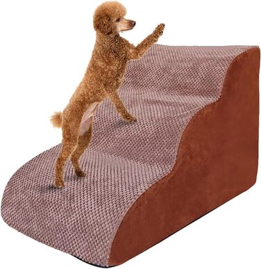 Сходинки для собак Galatée: міцні, неслизькі, 3-ступеневі рампи для високих ліжок/диванів, м'які сходи для собак з травмами, літніх тварин, котів (колір: коричневий)