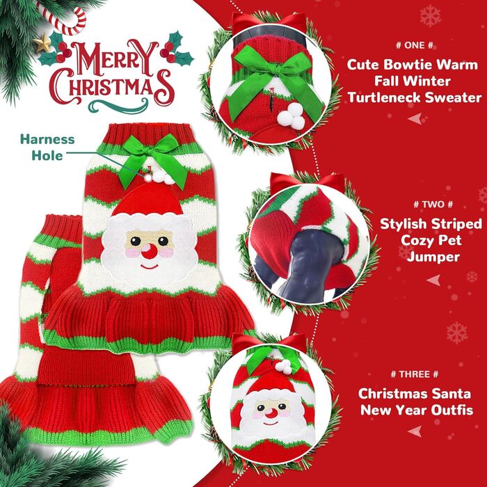 Світер для собак на Новий Рік з отвором для шлейки, в клітинку, з оленем, одяг для собак, пуловер для маленьких, середніх та великих собак, котів, теплий осінньо-зимовий, для цуценят, одяг для собак, жилет (XL, Червоний Санта)