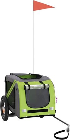 Причіп для собак vidaXL, причіп-перевозник для собак з відбивачами та прапором, вантажопідйомність 45 кг, матеріал: Оксфорд, колір: зелений, розмір: 125 x 63 x 66 см