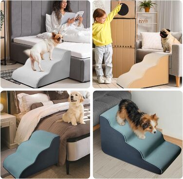 Сходинки для собак маленьких порід, 4-ступеневі сходи для ліжка, дивану, крісла, з м'якою підкладкою, антиковзні, збалансовані, для дому, Бежевий