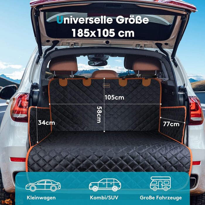 Захист для багажника авто Joejoy для собак з боковими та захистом від порогу, універсальний килимок для багажника, водовідштовхуючий, стійкий до подряпин, легкий у догляді, ковдра для собак, розмір B-185 x 105 см