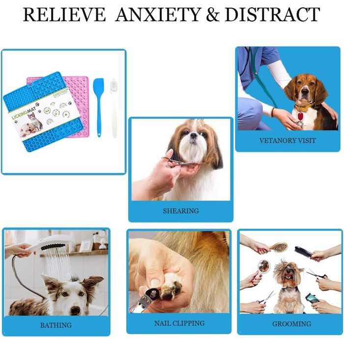 Килимок для собак з міцними присосками, заспокоює, преміум-якість, 2 шт., з лопаткою та щіткою, повільний годівник, підходить для купання, дресирування та догляду, блакитний