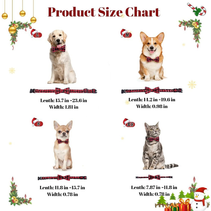 Нашийник для собак та котів на Новий рік з бантиком, регульований, прикрашений сніжинкою, розмір S