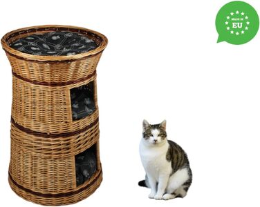 Кошик-будиночок для кота та собаки з лози 50 см, три рівні, подушка темно-сіра, натуральний колір, для дому