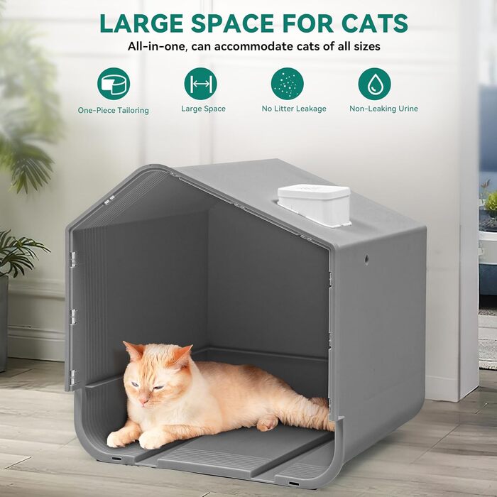 YITAHOME туалет для котів з кришкою, совком, високими стінками, закритий, легке очищення, прихований, сірий