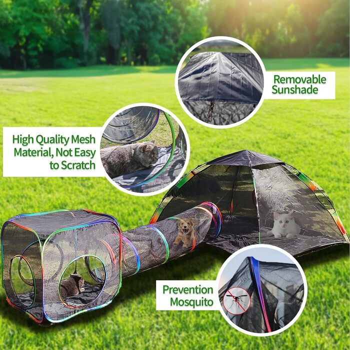 Клітка для котів Homegroove 4-в-1, набір для котів на вулицю з наметом та тунелем, для дрібних тварин