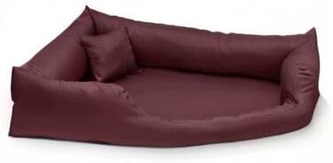 Крісло-ліжко для собак Juelle з штучної шкіри, кутовий дизайн, для середніх та великих собак, м'яка подушка, диван Gabi M-XXL (80x80 см, 100x100x22 см), бордовий колір