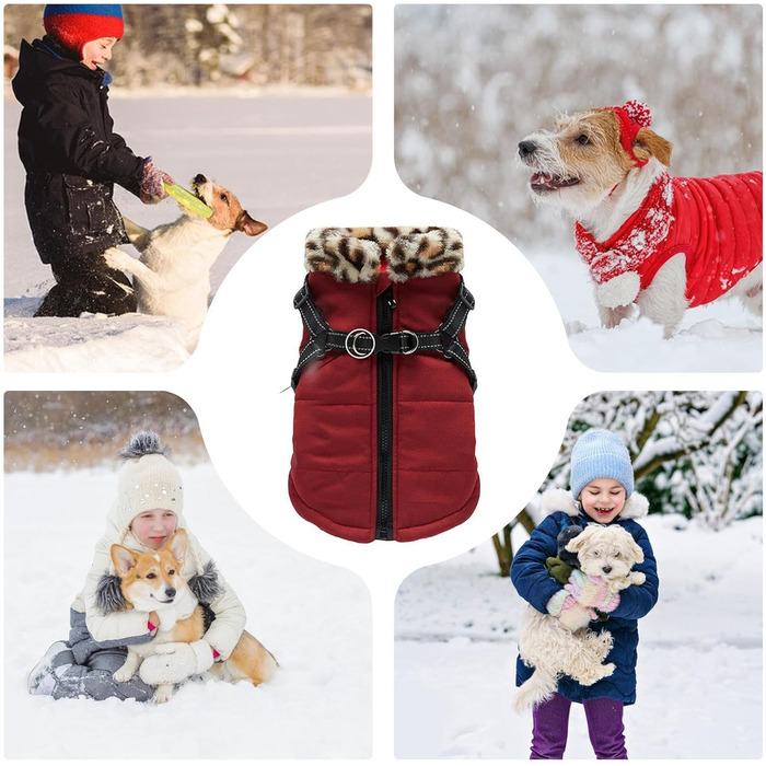 Зимова куртка для собак, теплий зимовий плащ для собак - світловідбиваюча куртка для собак, жилет для собак з інтегрованим шлейкою для маленьких та середніх собак, бургунді, 2XL