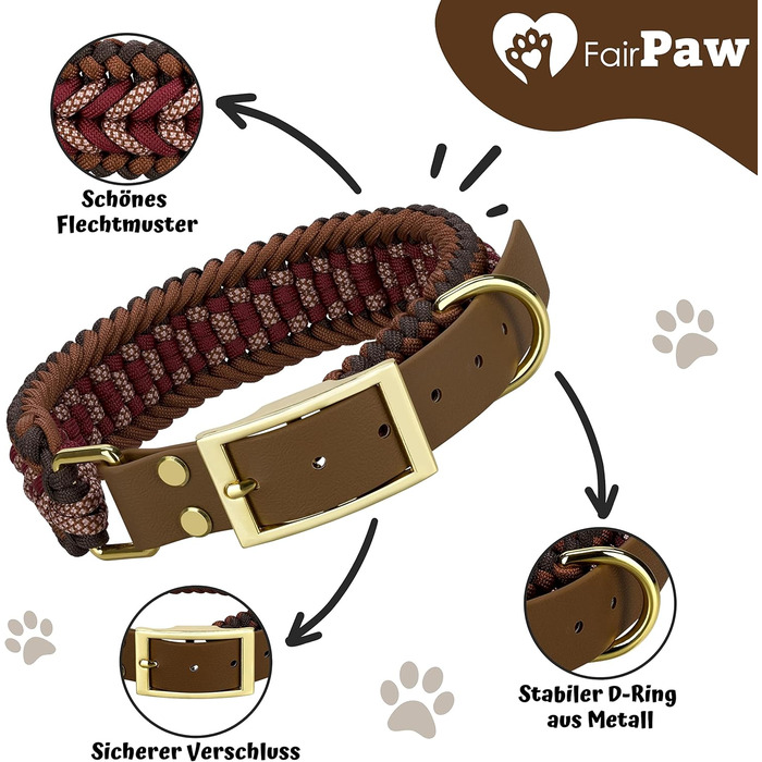 Широкий нашийник FairPaw для великих собак із паракорду, регульований, ручна робота, червоний, розмір S