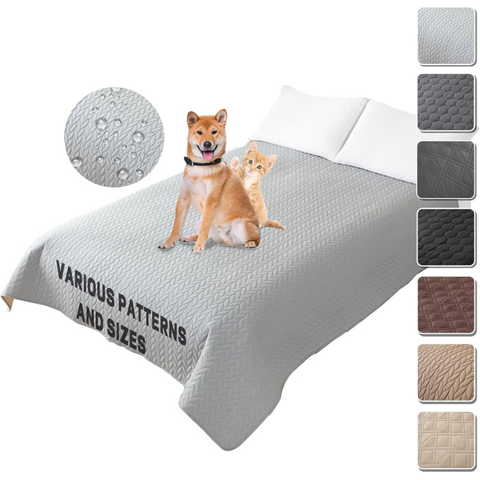 Водонепроникний коврик для собак 218 x 208 см - захист дивану та ліжка, великий, миючий, антиковзкий, для собак та котів (S-102 x 127 см, світло-сірий)