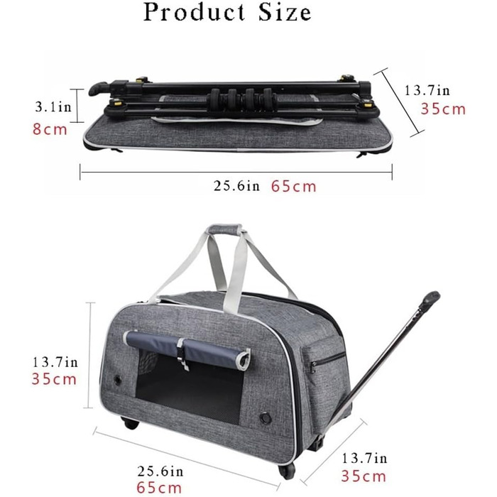 Транспортна переноска для тварин Samnuerly: складана переноска для собак та котів середніх та маленьких порід, з колесами та регульованою ручкою