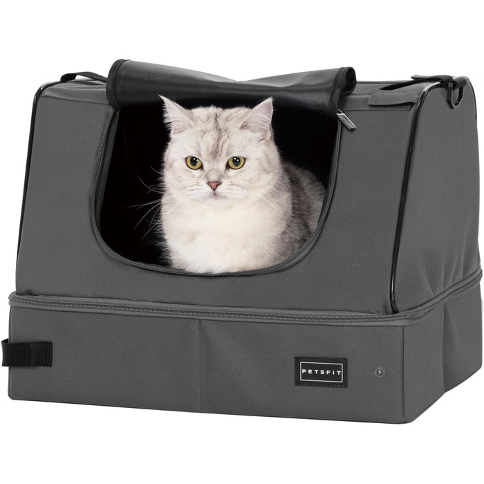 Переносний туалет для котів Petsfit, дорожній, складаний, сірий (44x33x34 см)