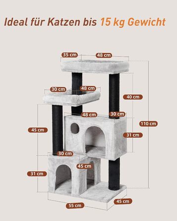 Великий котячий комплекс Kratzbaum 164 см для великих котів, з 11 см товстими стовпами, гамаком, плюшевими платформами та ховалькою