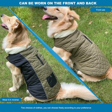 PETCUTE Зимовий теплий куртка для собак з відбиваючими елементами, регульований, з отвором для повідка, для маленьких, середніх та великих собак (S, Зелений)