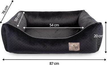 Ліжко для собак | М'яка лежанка для собак з подушкою | Собаче ліжко-софа для маленьких та середніх порід | Розмір M - 75 x 66 x 20 см | Колір: Чорний велюр
